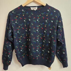 Victoria Jones Vintage 90s Women Floral Knit Sweater Size M(P) Cottage Bloomcore